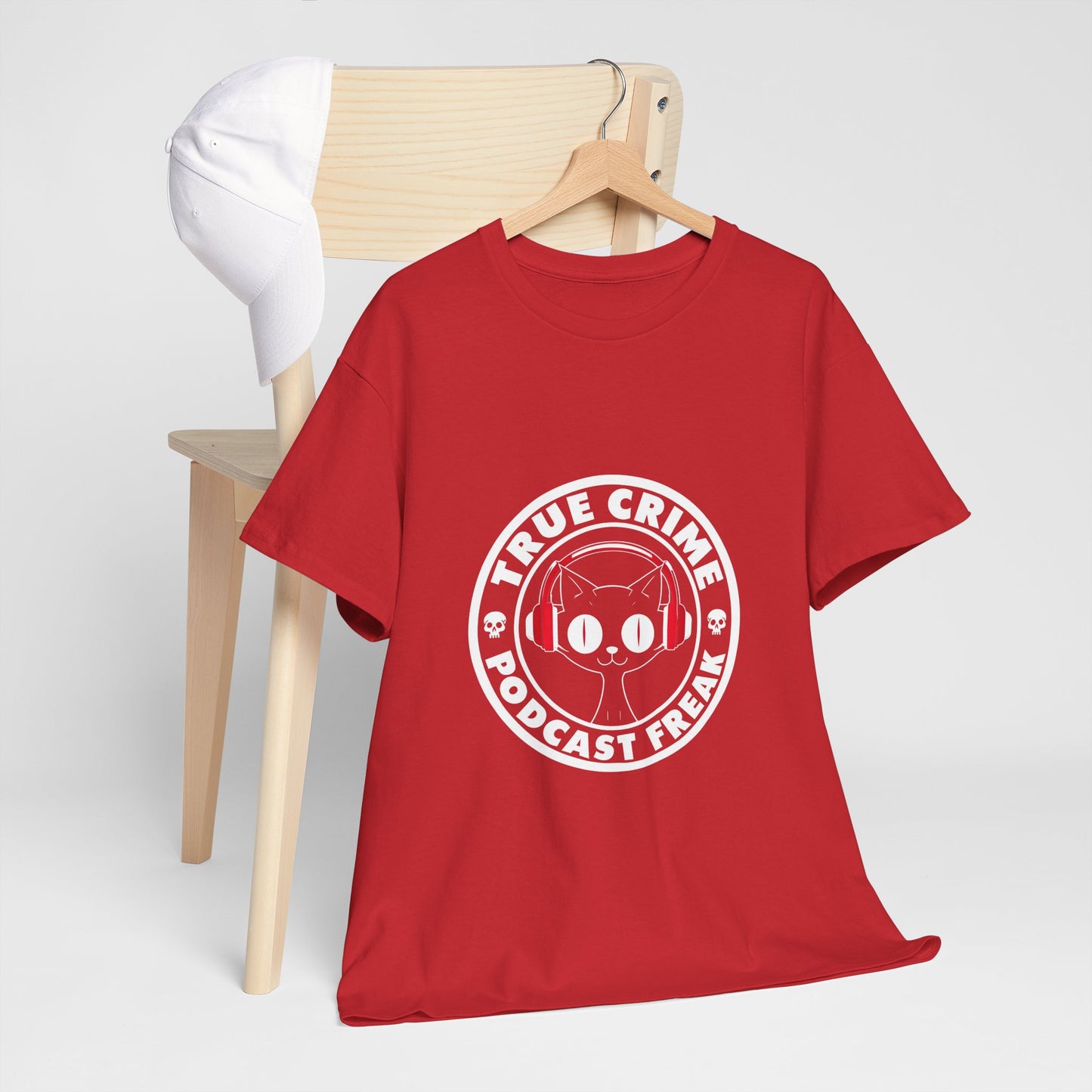 True Crime Podcast Tee — Cat with Headphones Logo