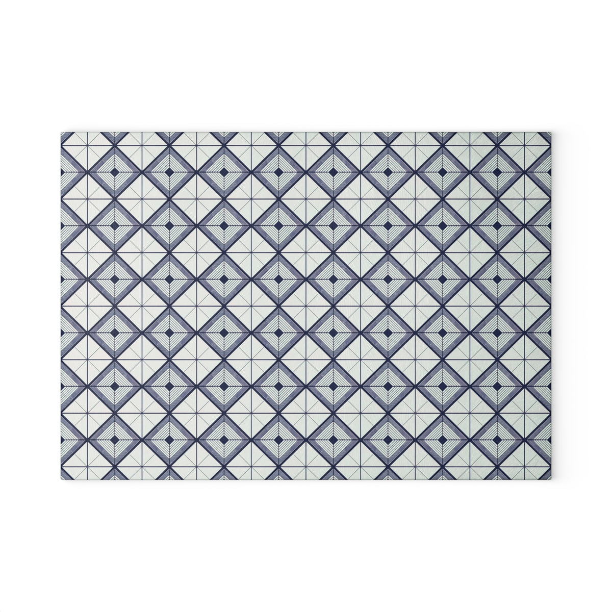 Geometric Slate Glass Cutting Board — Navy Diamond Tile Pattern