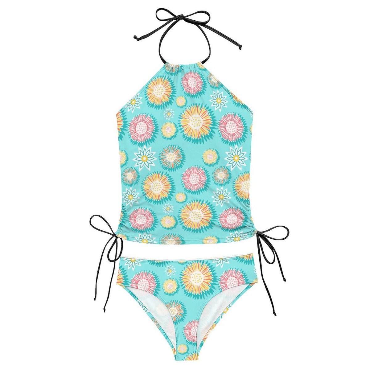 2-Piece Women's Tankini Set with High Neck Halter Top Teal