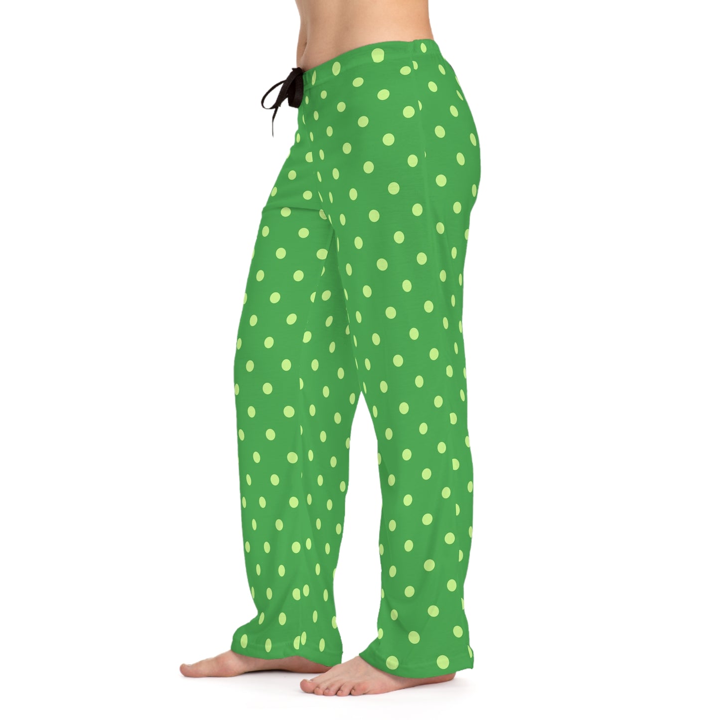 Bright Green Polka Dot Pajama Pants for Women, Cozy Lounge Wear