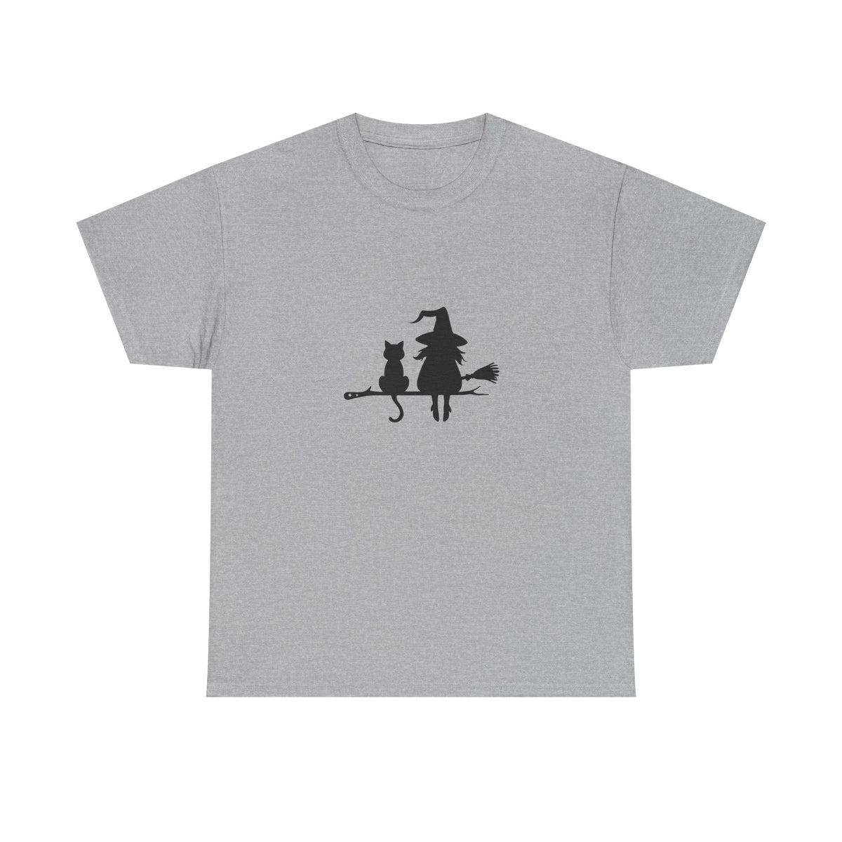 Witch and Cat Tee | Spooky Unisex Shirt for Halloween | Cute Witchwear for Cat Lovers | Fall Wardrobe Essential | Gift for Magical Friends
