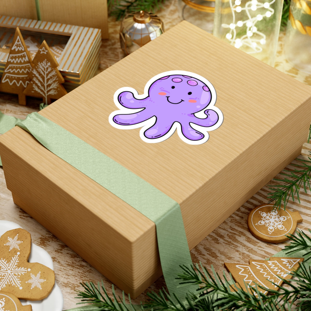 Cute Purple Octopus Kiss-Cut Stickers - Adorable Laptop Decor, Fun Party Favors,