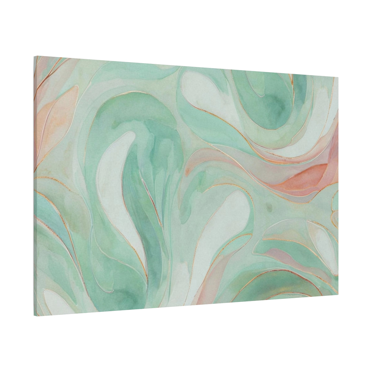 Abstract Green Marble Canvas Print — Teal & Coral Swirl Wall Art