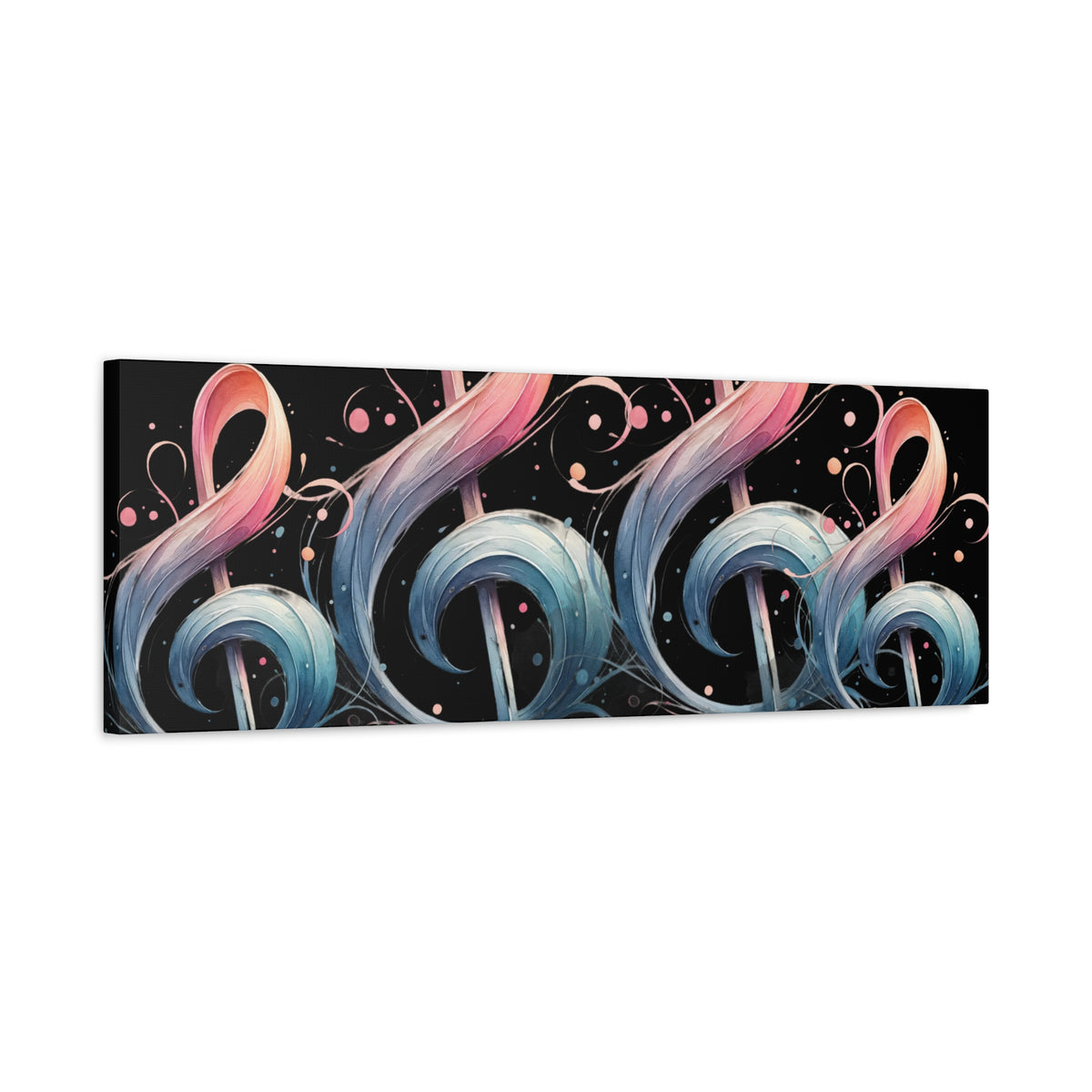 Musical Treble Clef Canvas Wall Art — Pastel Ribbon Notes on Black
