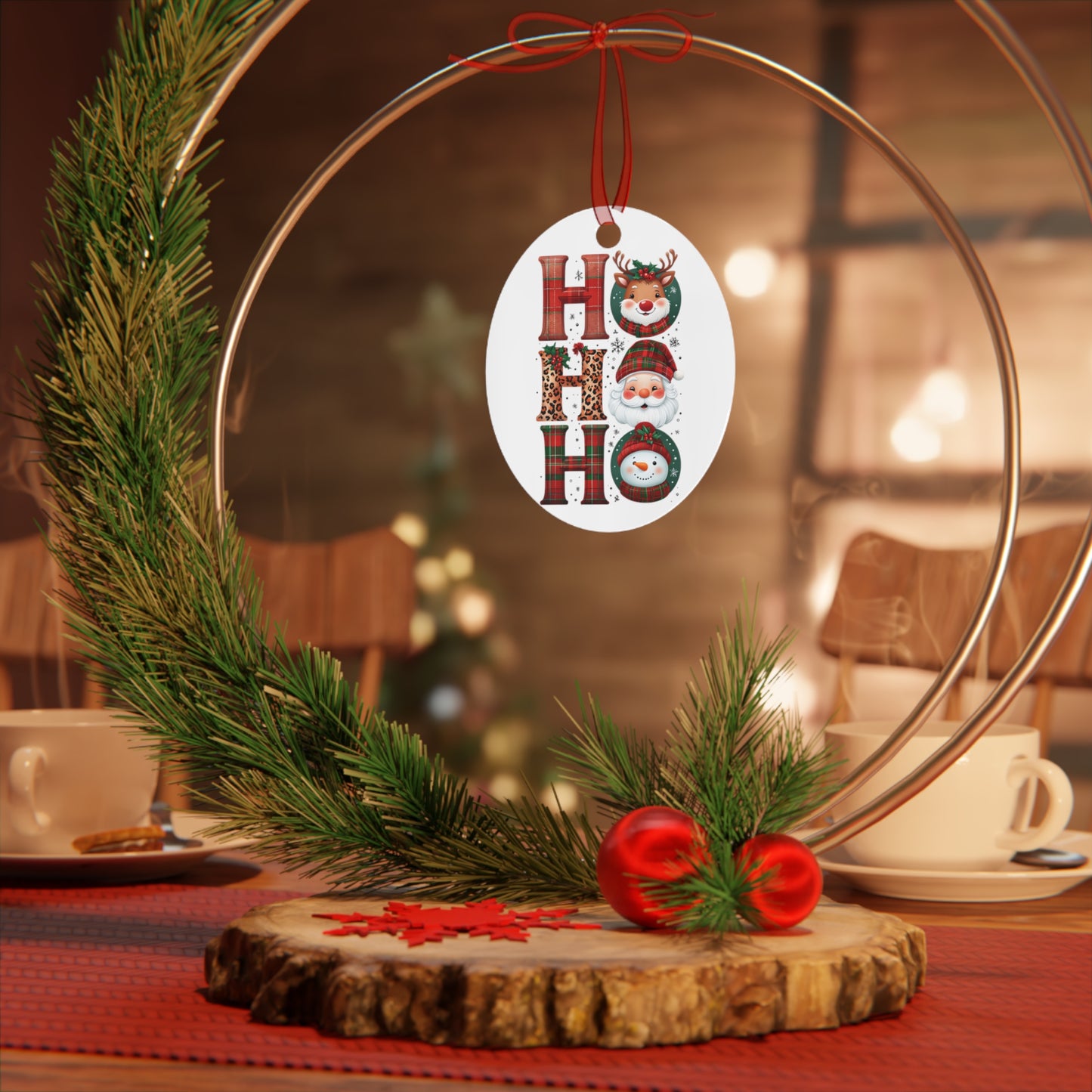 Festive Metal Ornaments, Personalized Holiday Decor, Christmas Tree Ornaments, Cute Ho Ho Ho Design, Unique Gift for Friends