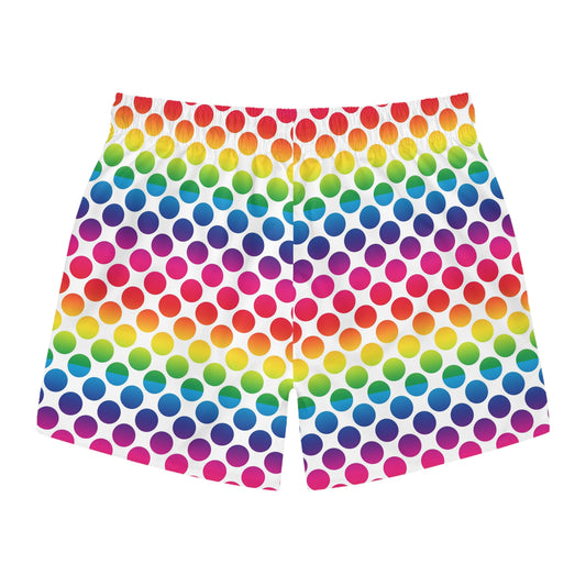 Vibrant Rainbow Polka Dot Swim Trunks, Fun Beachwear, Summer Pool Party Shorts, Gifts for Vacationers, Colorful Swimming Apparel