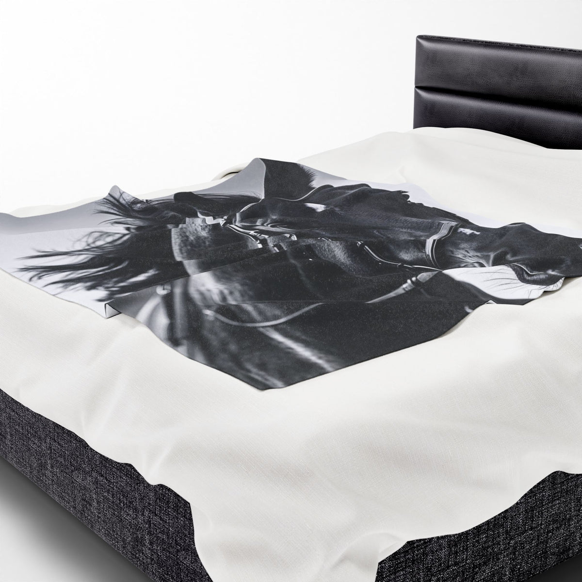 Black Stallion Velveteen Plush Blanket – Photoreal Horse Throw for Equestrian Fans