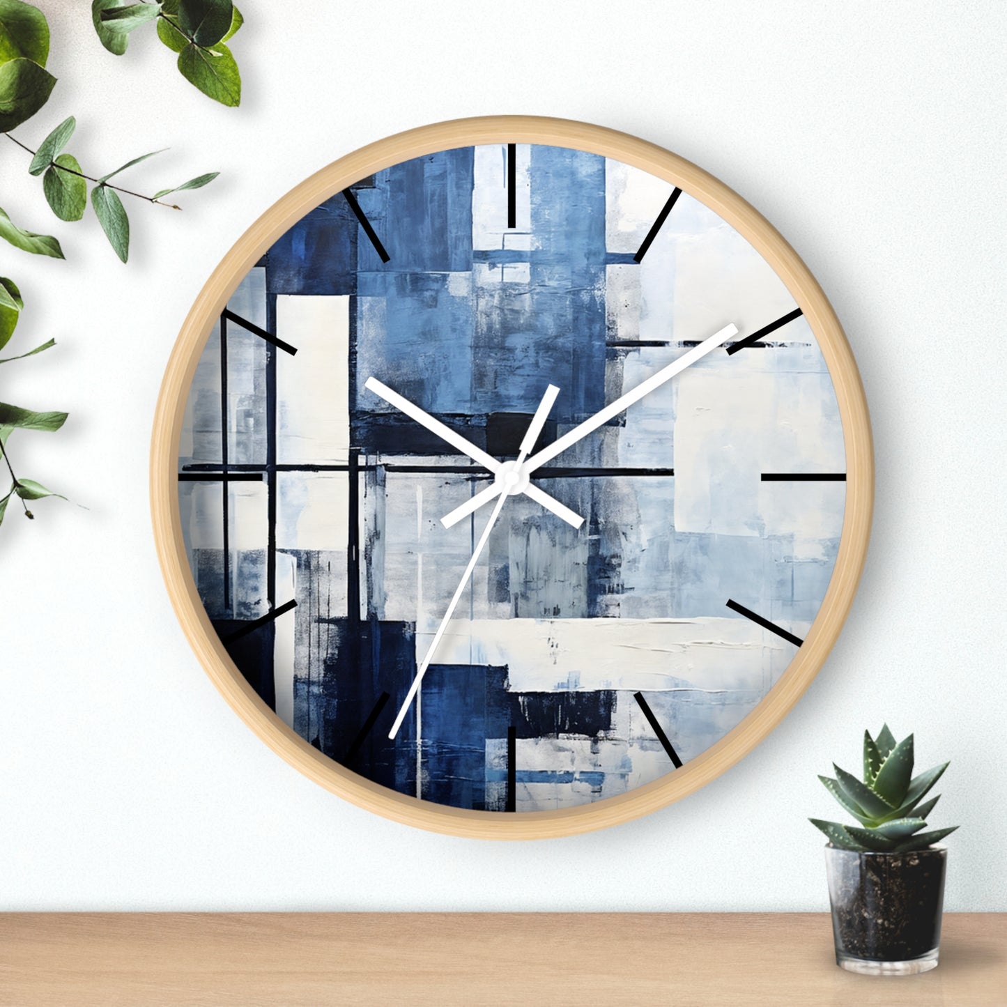 Abstract Blue Geometric Wall Clock — Modern Minimalist Home Decor