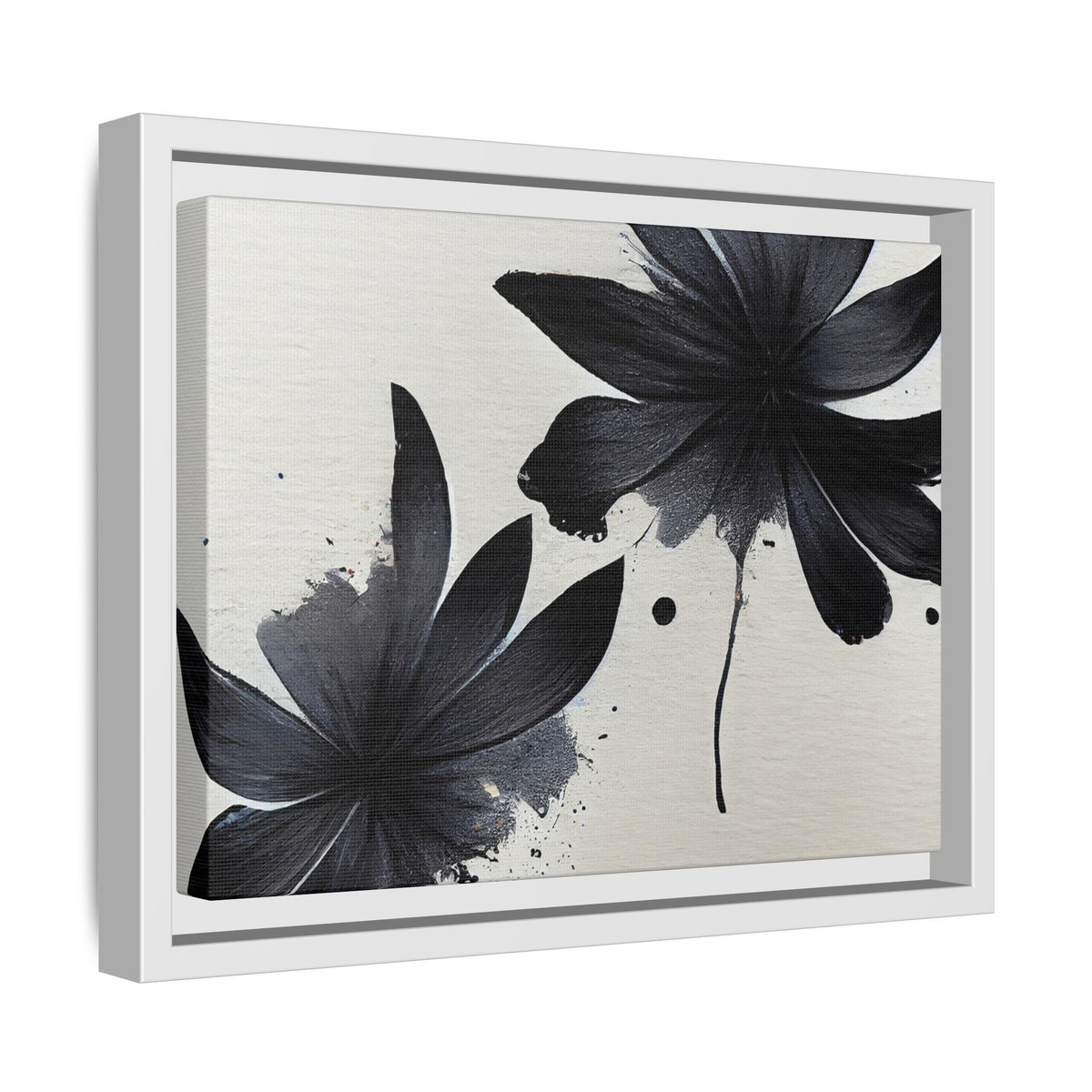 Framed Black Floral Matte Canvas Wall Art — Monochrome Botanical Print