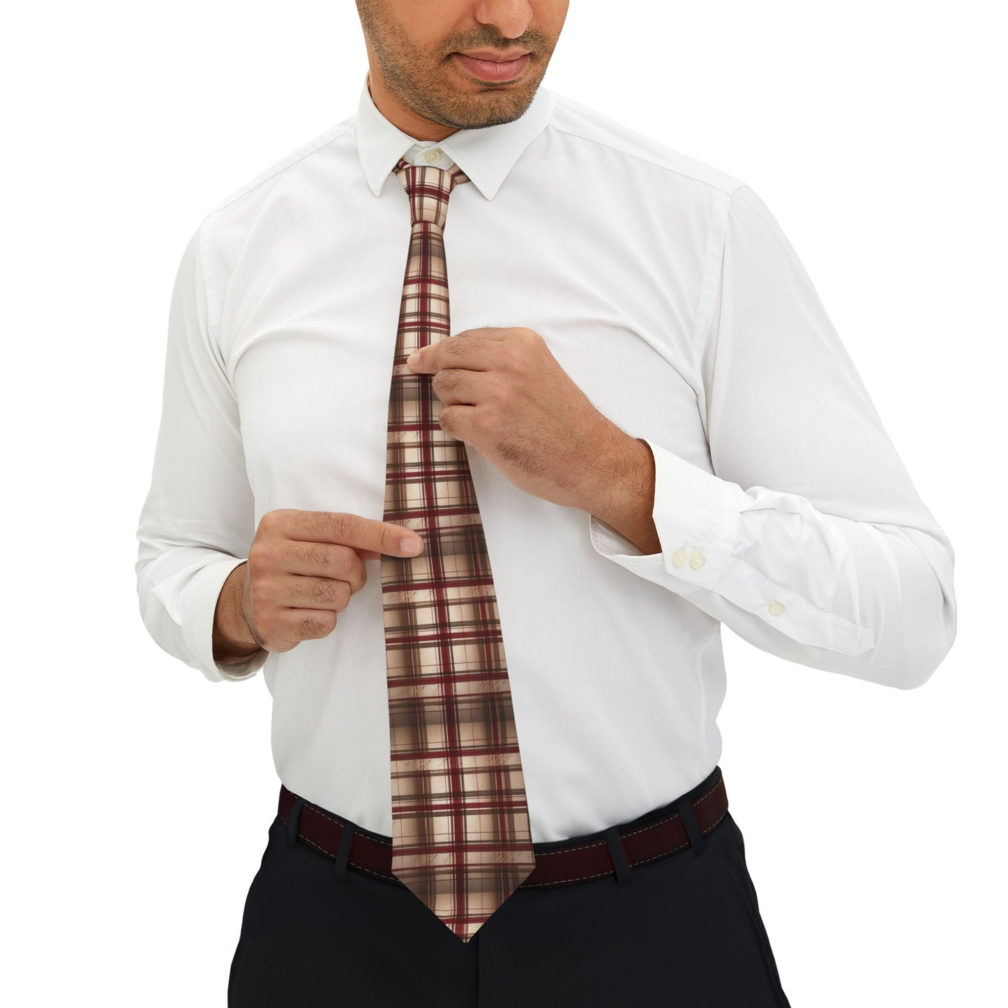 Plaid Necktie — Classic Brown & Burgundy Plaid Tie for Men