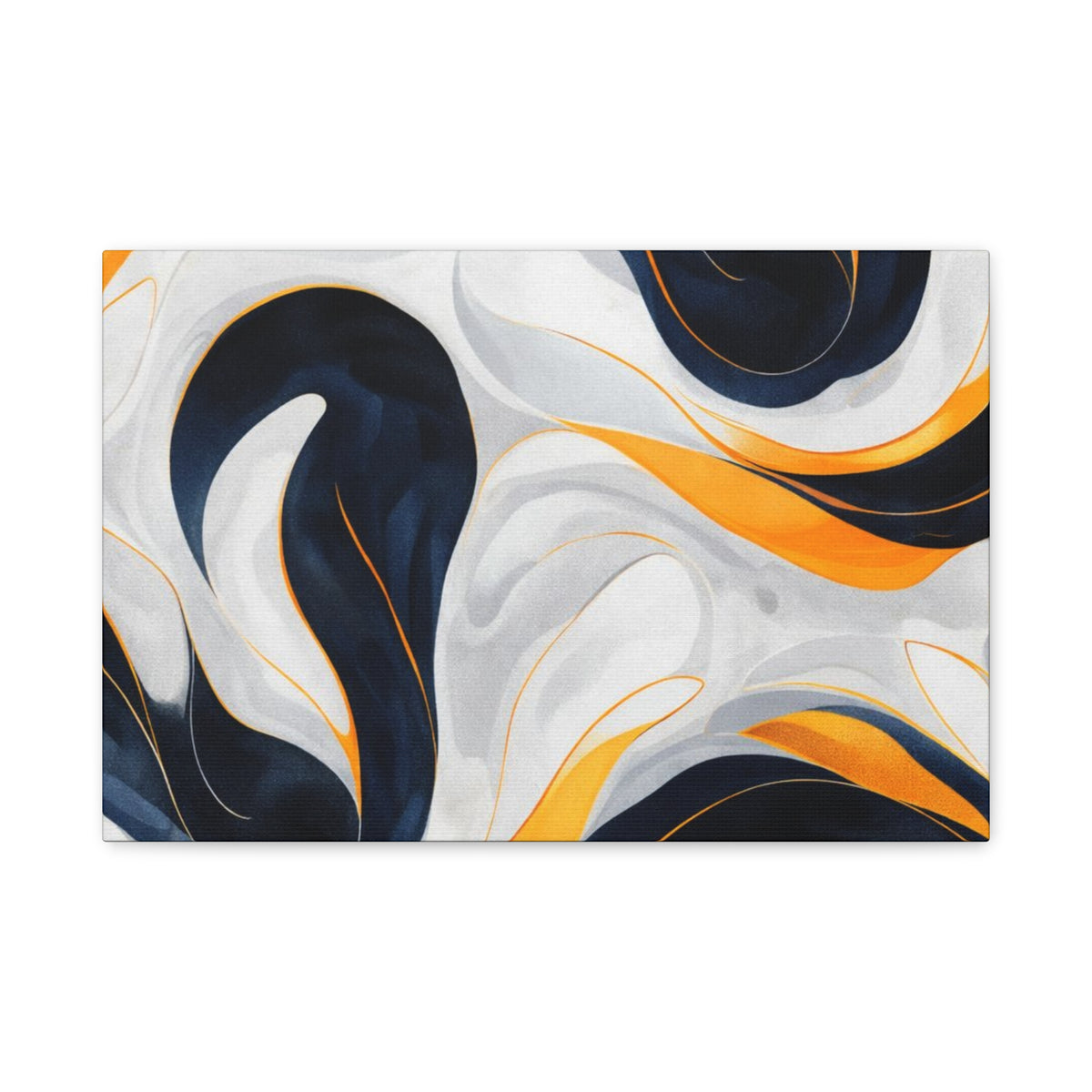 Abstract Fluid Art Matte Canvas Print — Navy, Gold & White Stretched Wall Art