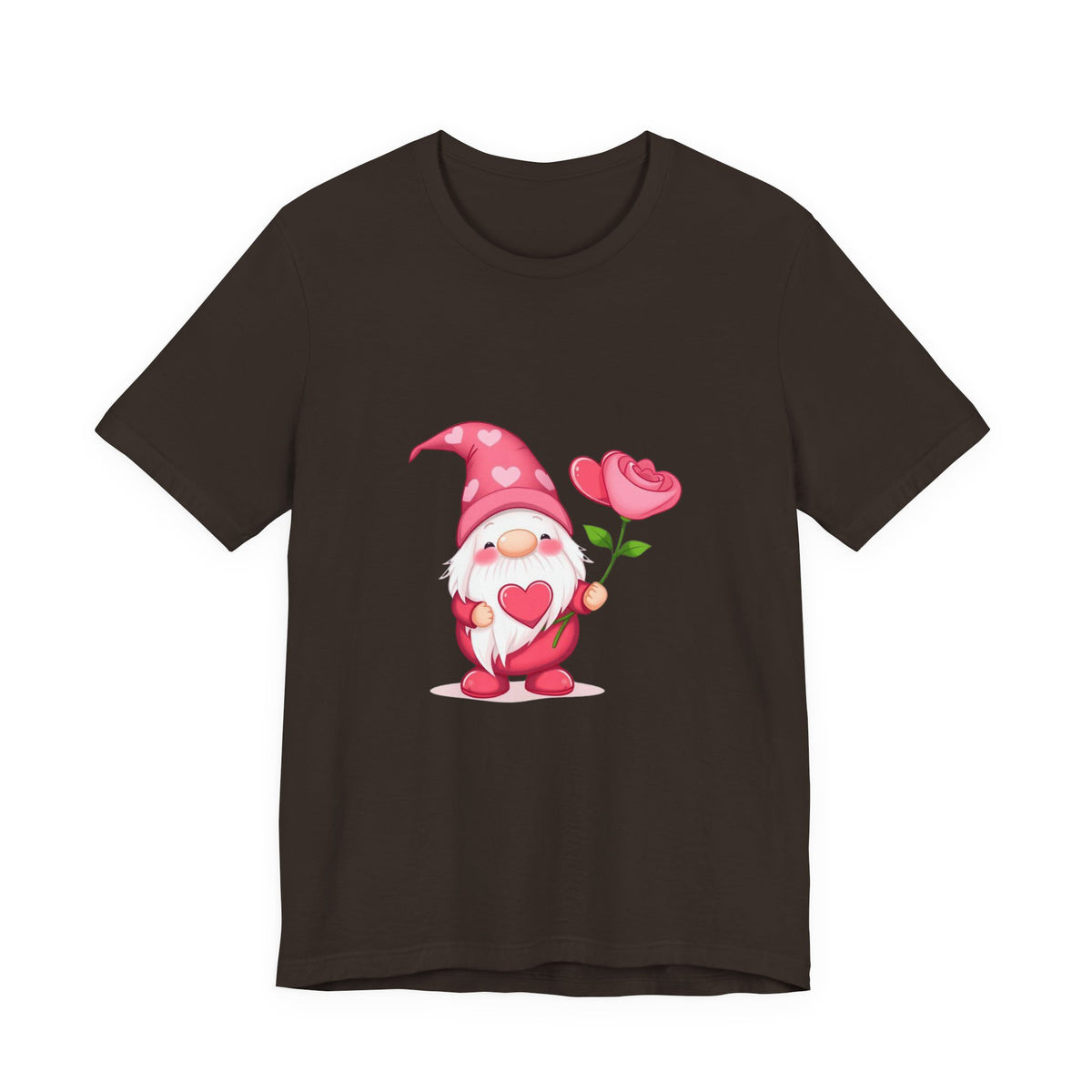 Valentine Gnome T‑Shirt — Cute Pink Gnome Holding Rose Tee