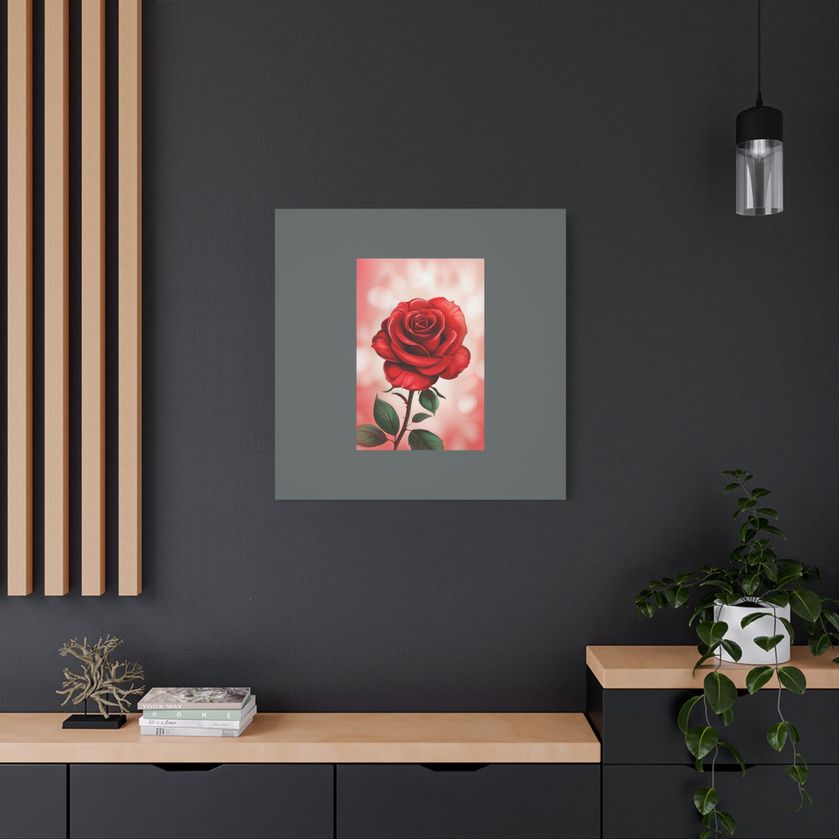 Red Rose Vertical Matte Canvas Print — Romantic Floral Wall Art