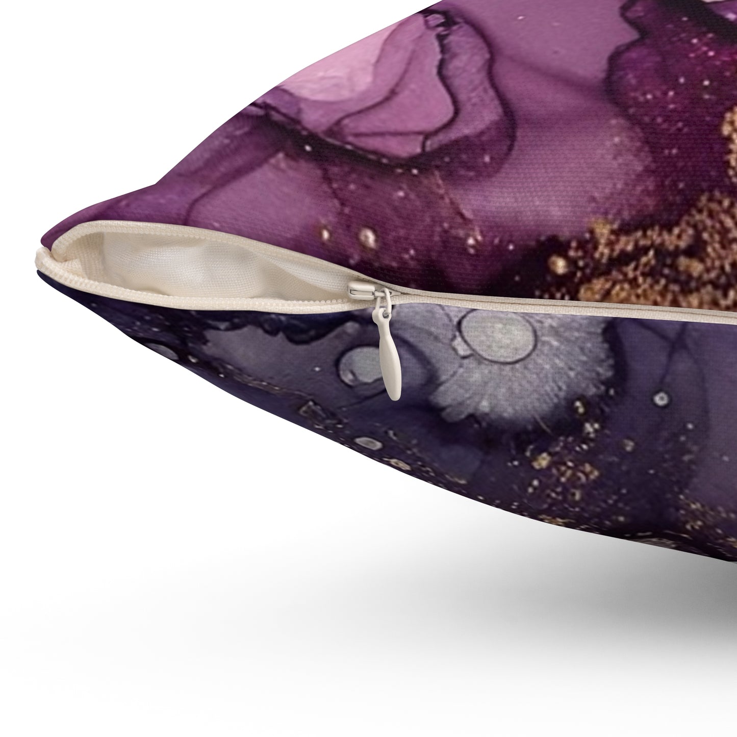 Purple Marble Accent Pillow — Abstract Ink & Gold Veining Decorative Throw Pillow