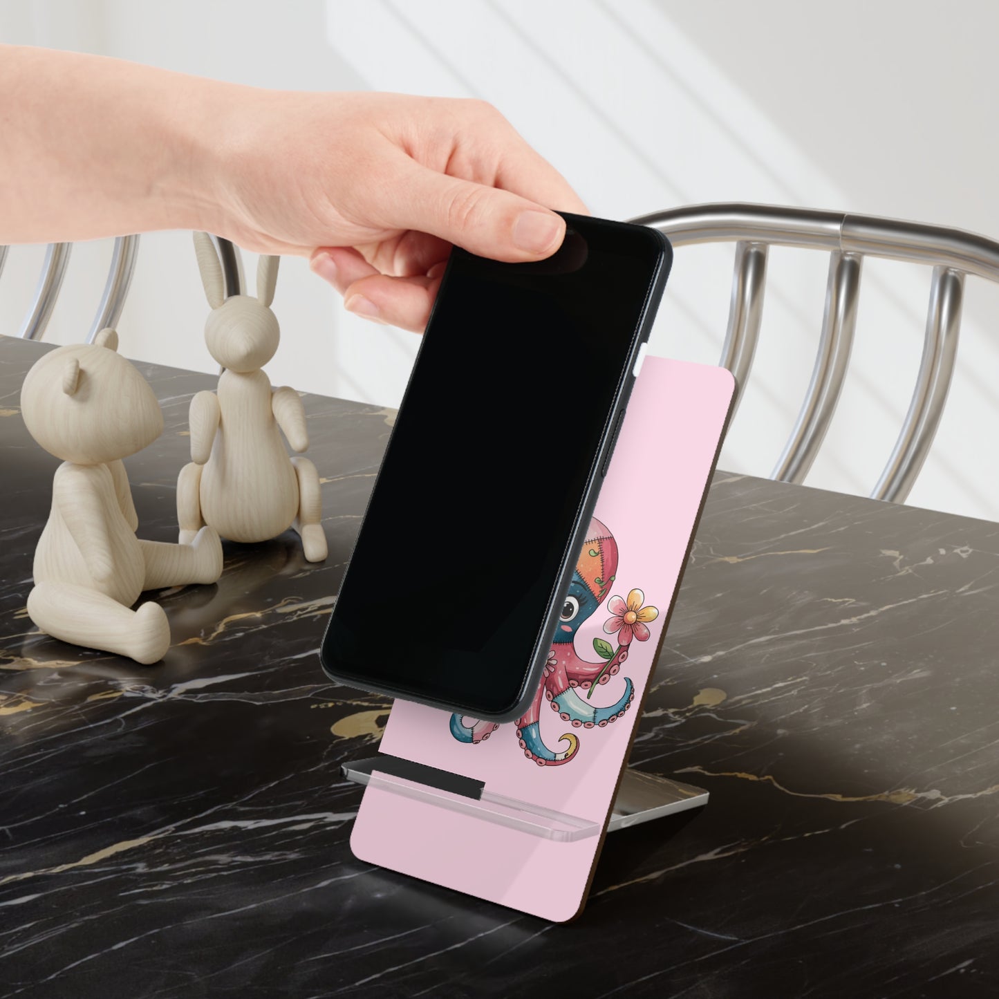 Cute Octopus Phone Stand — Pink Foldable Mobile Display Stand for Smartphones