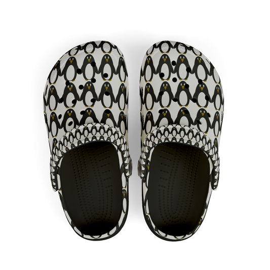 Kids Penguin Print EVA Foam Clogs — Cute Black & White Slip-On Sandals