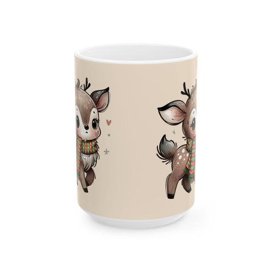 Cute Reindeer Mug — Christmas Deer Ceramic Coffee Cup (11oz & 15oz)