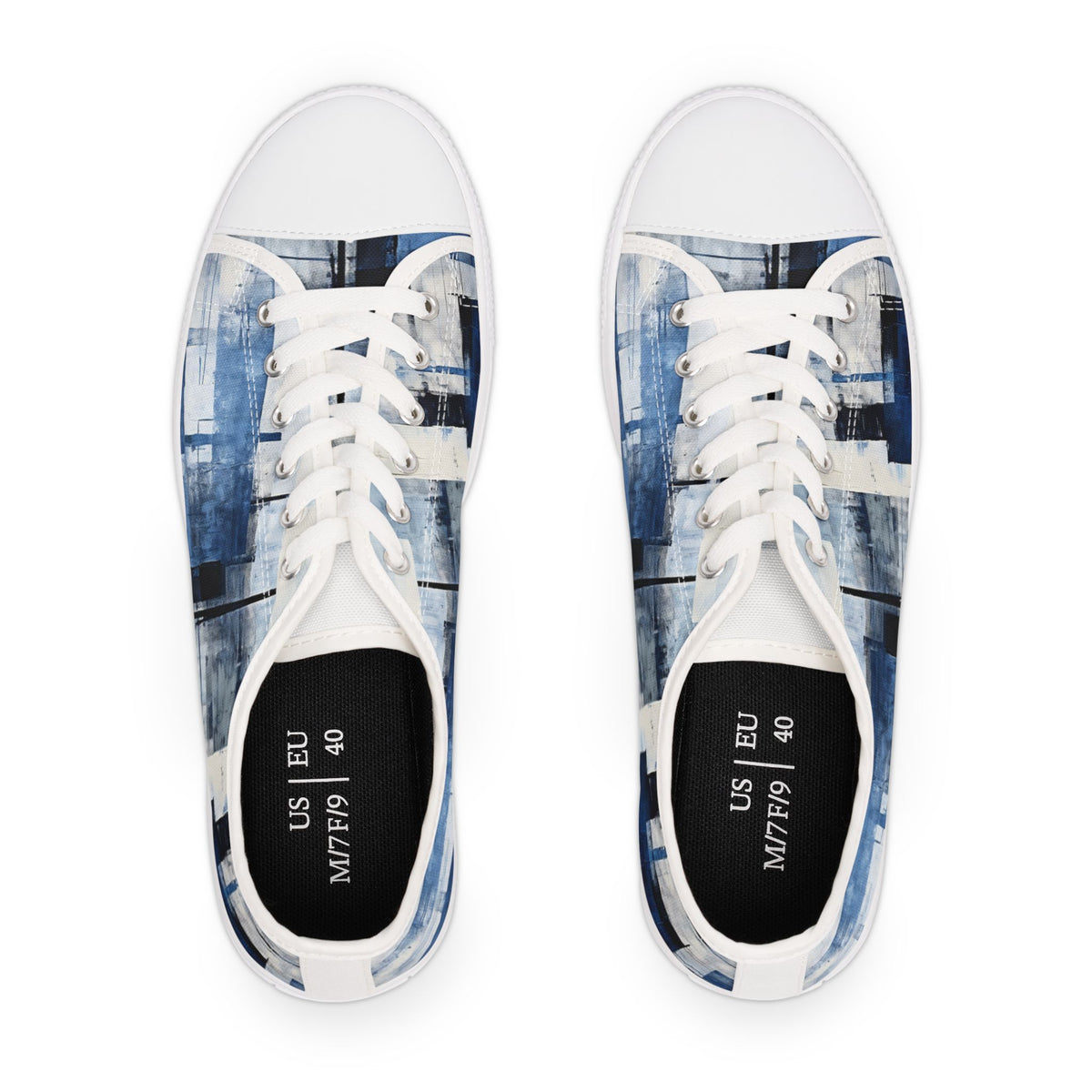 Abstract Blue Grid Low Top Sneakers — Casual Canvas Shoes