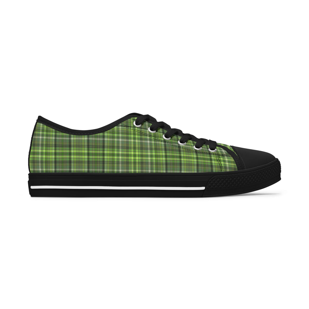 Green Plaid Low Top Sneakers — Casual Canvas Shoes