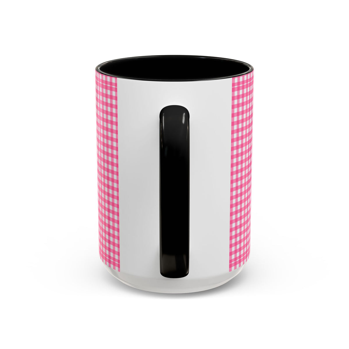 Pink Gingham Accent Coffee Mug, Cute Kitchen Decor, Gift for Coffee Lovers, Home Office Mug, Spring and Summer Vibes