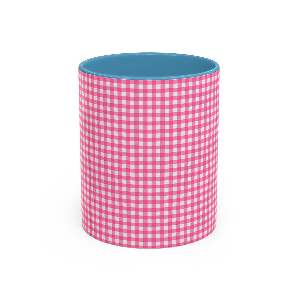Pink Gingham Accent Coffee Mug, Cute Kitchen Decor, Gift for Coffee Lovers, Home Office Mug, Spring and Summer Vibes