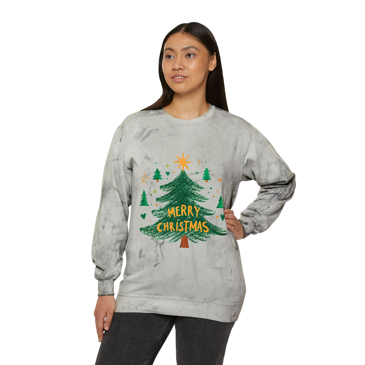 Merry Christmas Color Blast Crewneck Sweatshirt, Unisex Holiday Sweatshirt, Cozy Sweatshirt Gift, Festive Apparel, Christmas Sweater