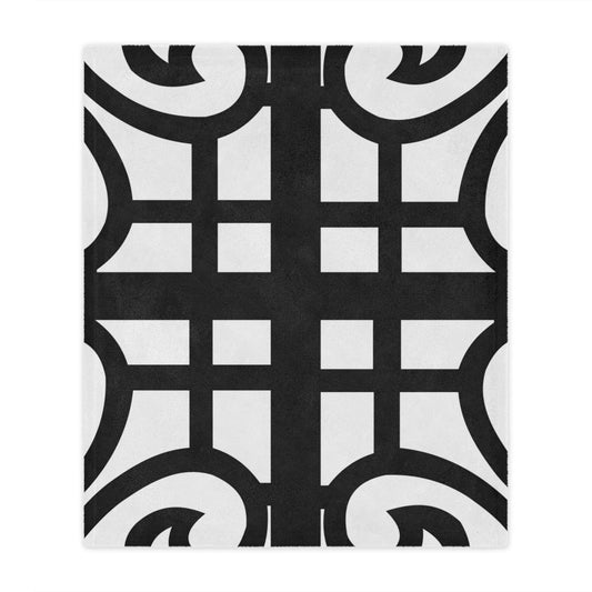 Geometric Scrolled Minky Blanket — Black & White Decorative Throw