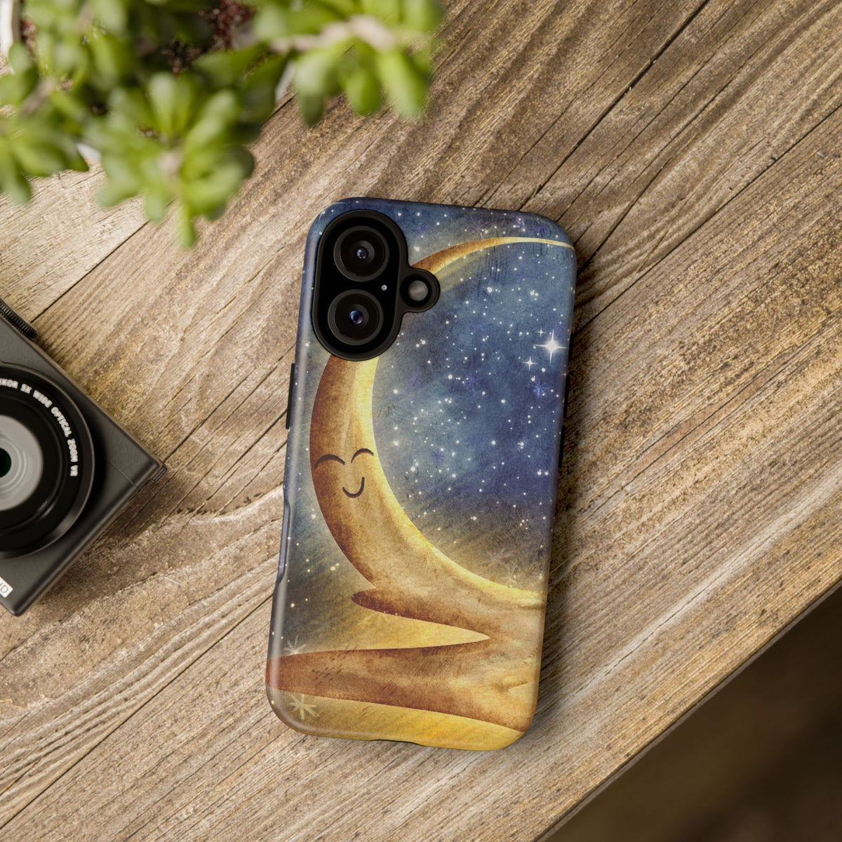 Moonlit Smile Phone Case — Starry Night Crescent Moon iPhone Cover