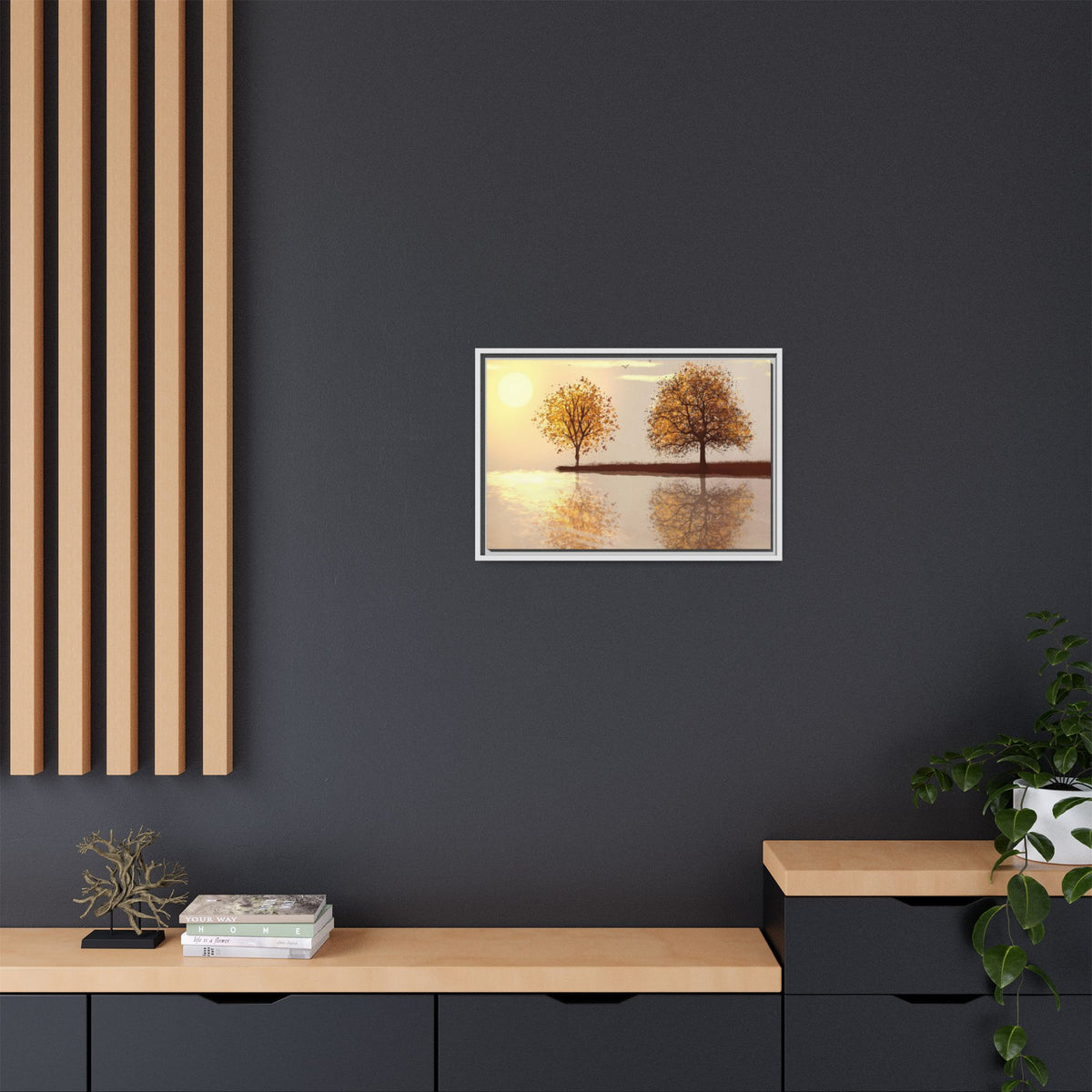 Framed Matte Canvas Wall Art — Golden Autumn Trees Reflection