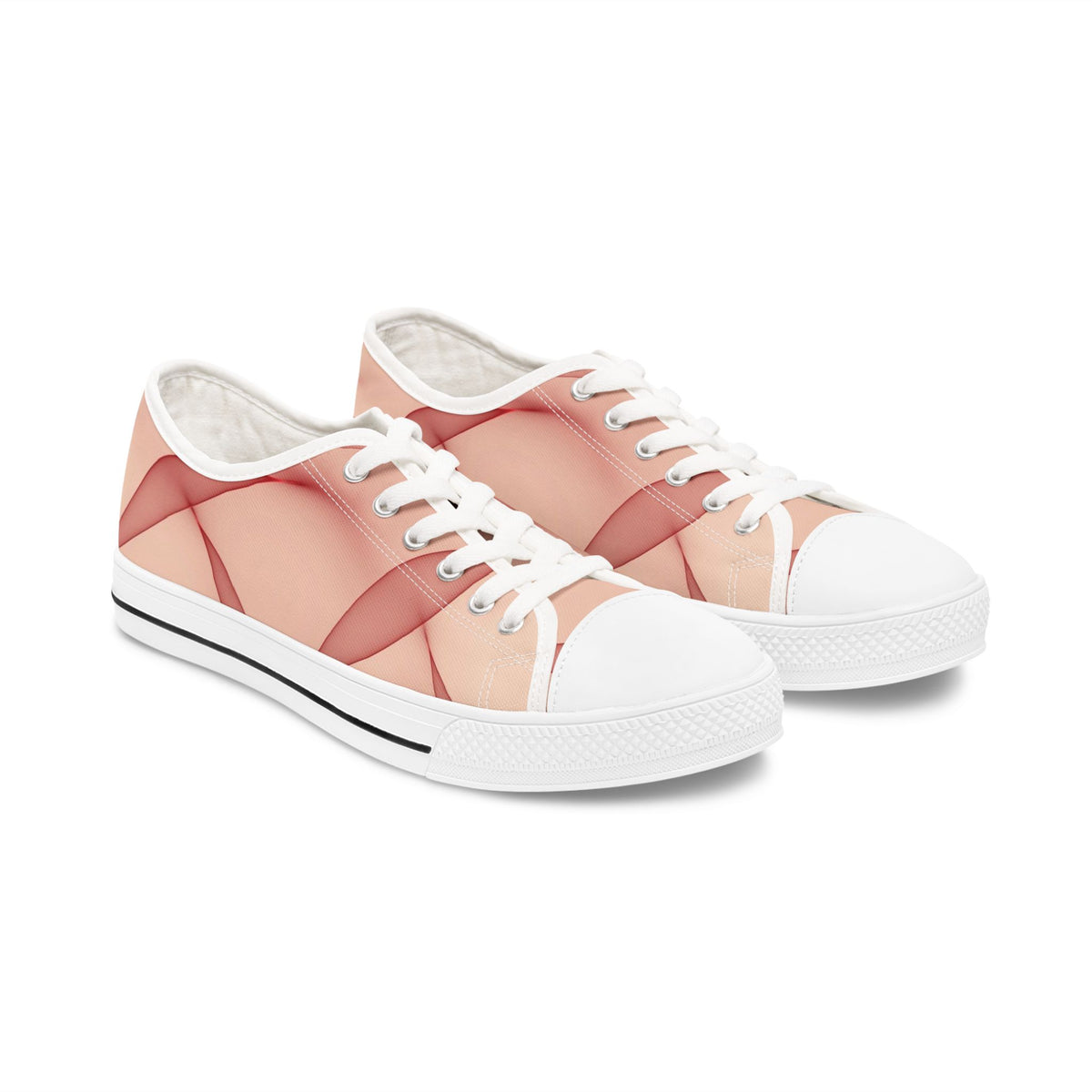 Pink Abstract Wave Low Top Sneakers — Women's Casual Canvas Shoes