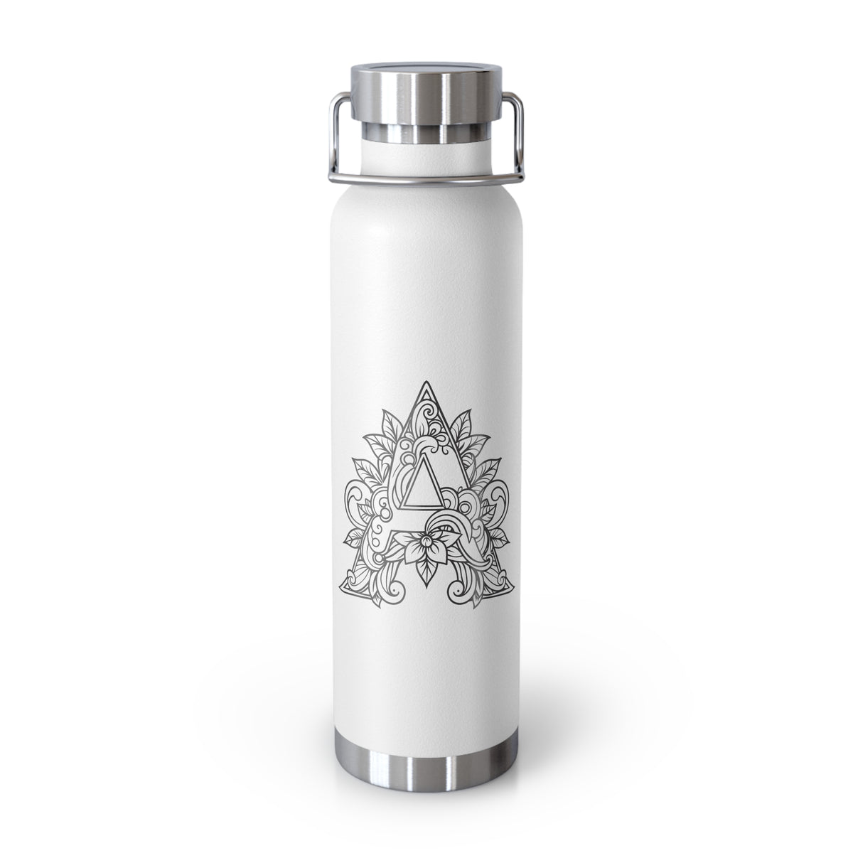 Boho Art Cold Drink Tumbler- Letter A, Personalized Water Bottle, Yoga Gift, Stylish Insulated Flask