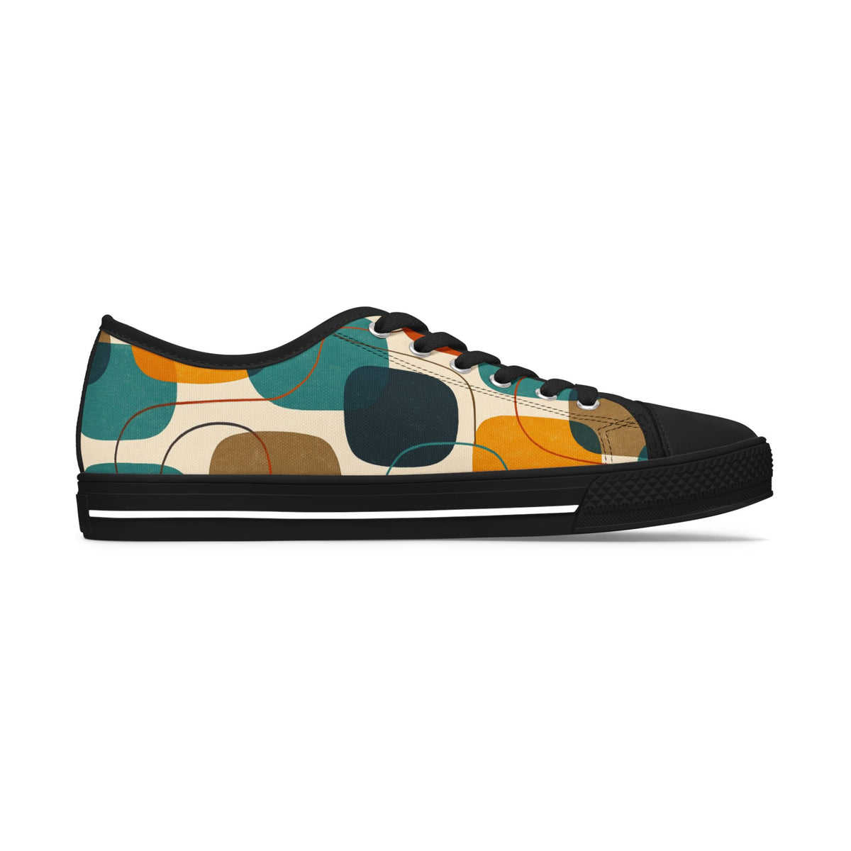 Low Top Sneakers — Retro Abstract Teal & Mustard Geometric Pattern