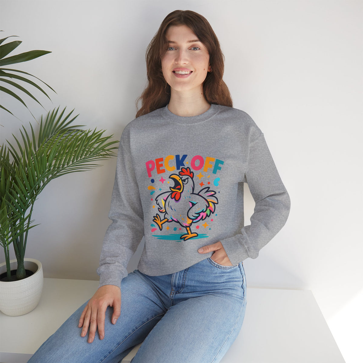 Peck Off Crewneck Sweatshirt – Funny Chicken Graphic Pullover