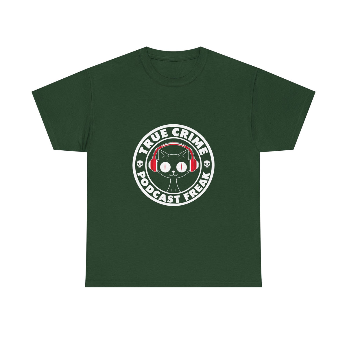 True Crime Podcast Tee — Cat with Headphones Logo