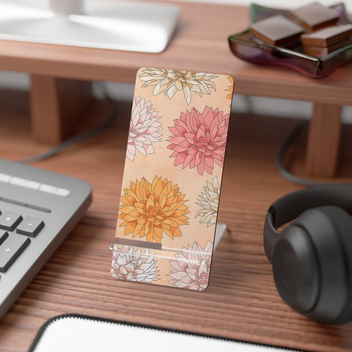 Flower Pattern Mobile Display Stand, Phone Holder, Desk Organizer, Floral Gift, Home Office Decor, Cute Tech Accessory