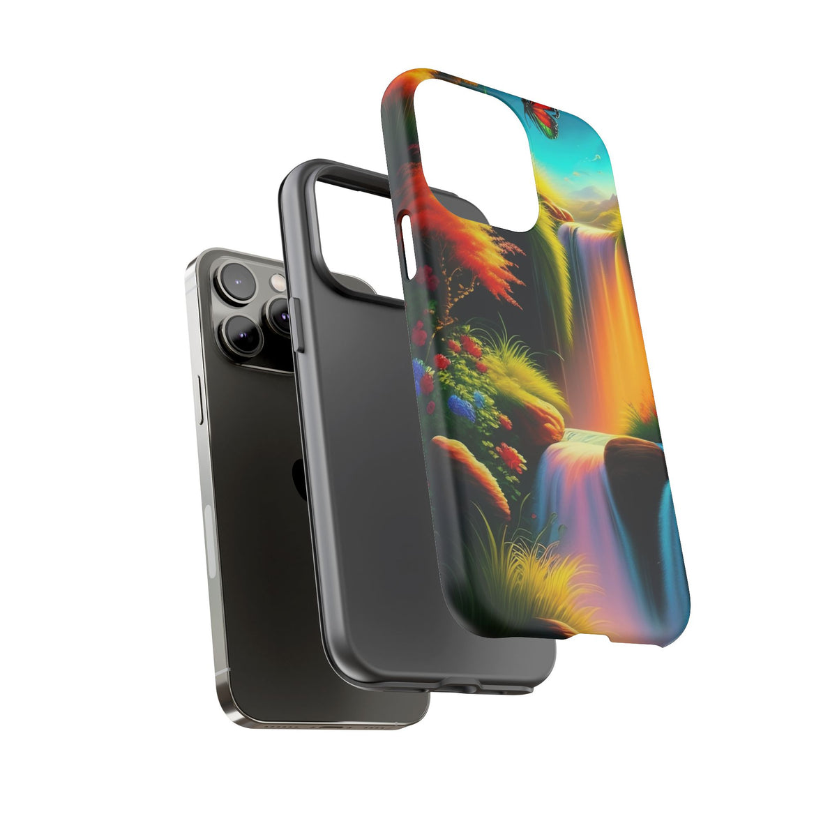 Phone Case - Vibrant Waterfall Landscape with Butterfly | Colorful Nature Protective Case