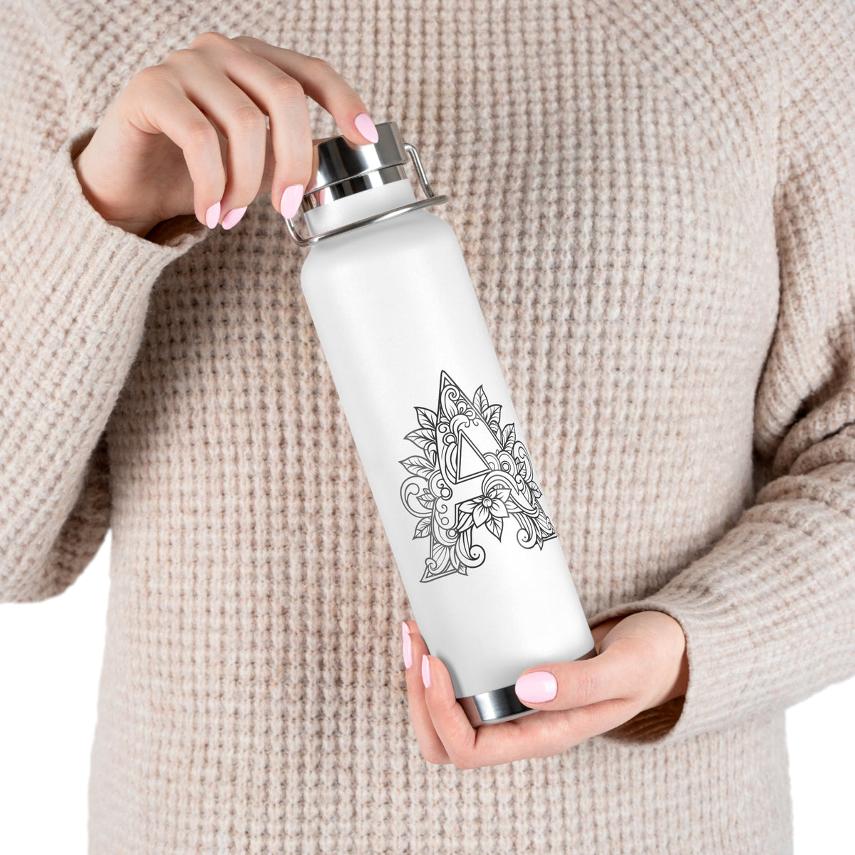 Boho Art Cold Drink Tumbler- Letter A, Personalized Water Bottle, Yoga Gift, Stylish Insulated Flask