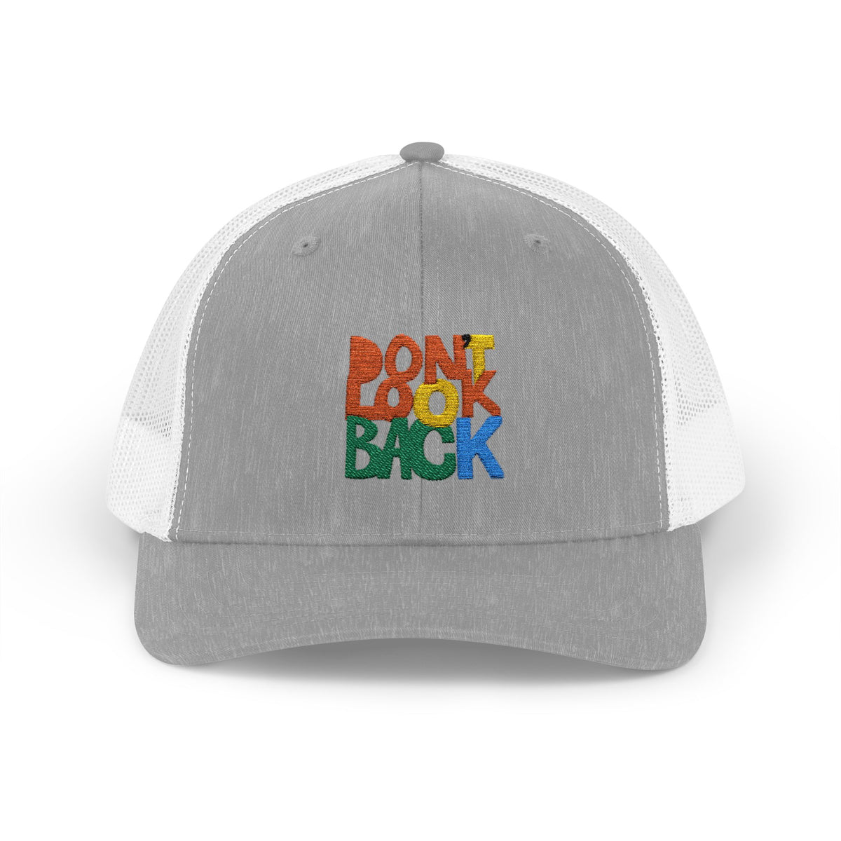 Don’t Look Back Snapback Trucker Cap — Retro Rainbow Embroidered Hat