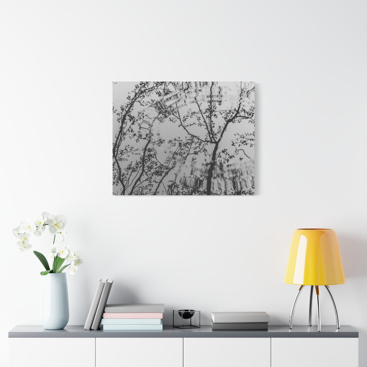 Canvas Wall Art — Monochrome Blurred Ferris Wheel with Tree Silhouettes