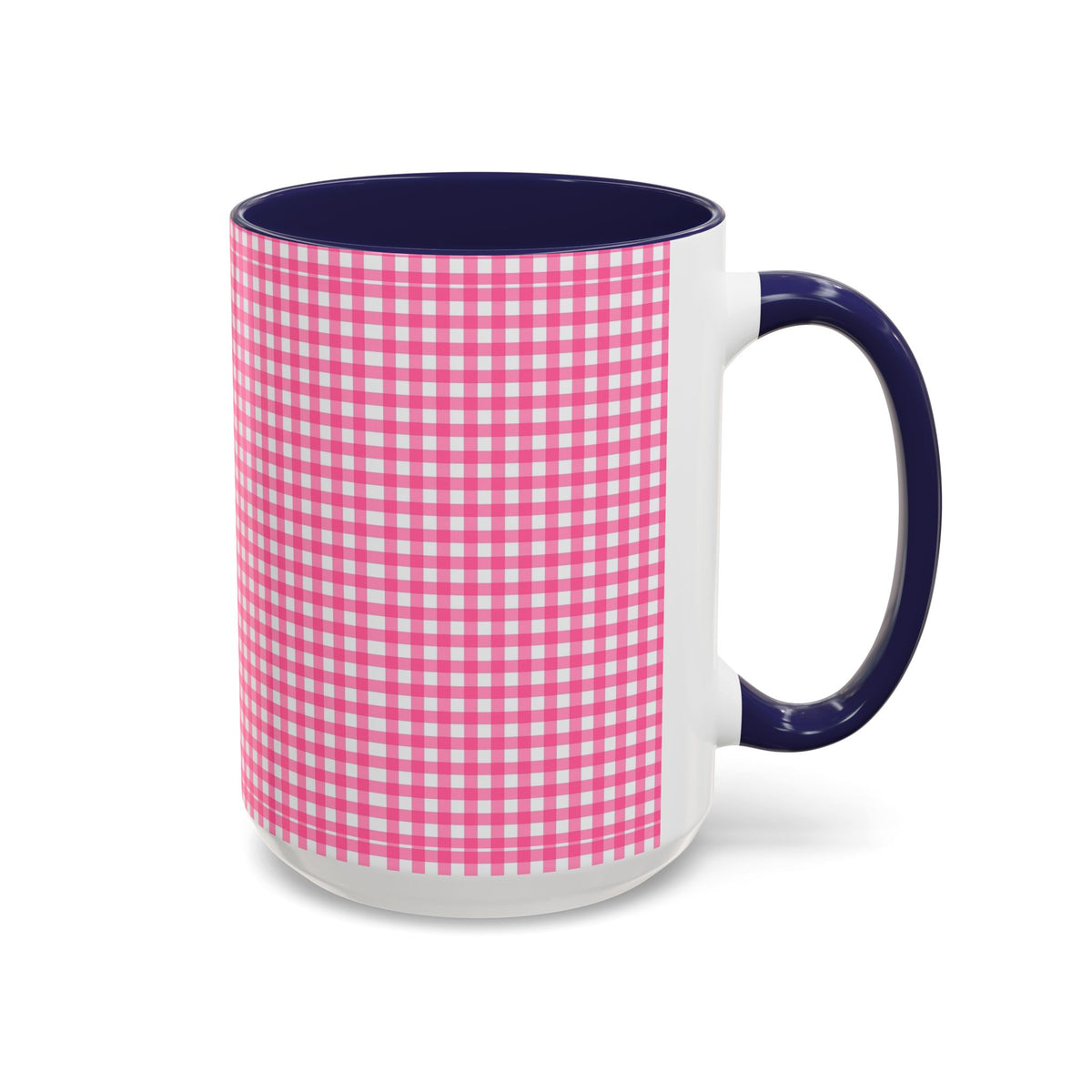 Pink Gingham Accent Coffee Mug, Cute Kitchen Decor, Gift for Coffee Lovers, Home Office Mug, Spring and Summer Vibes