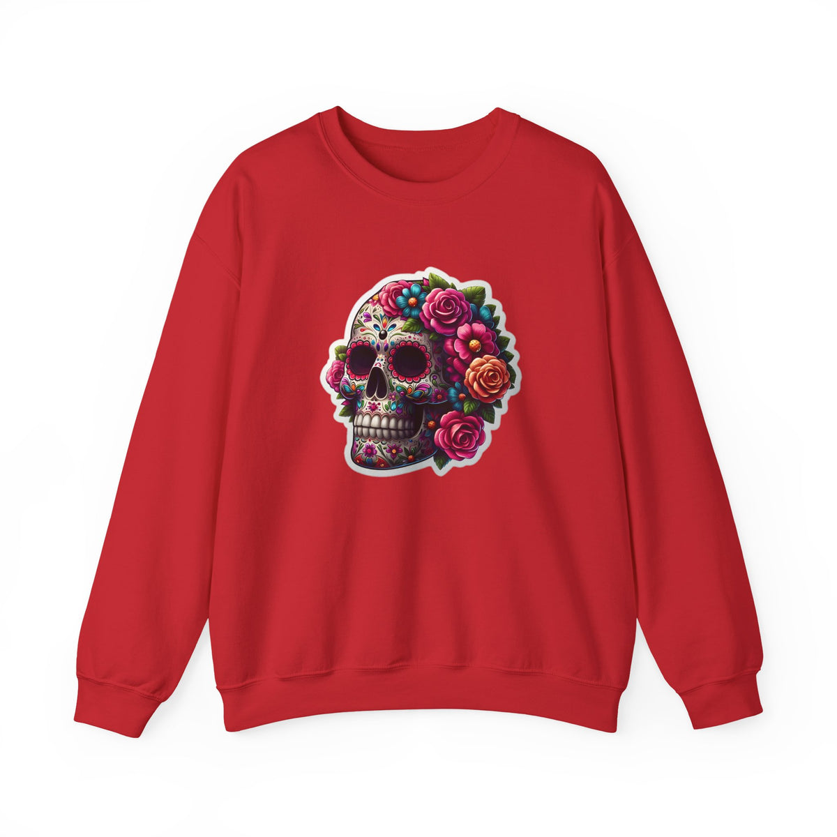Sugar Skull Crewneck Sweatshirt — Floral Day of the Dead Graphic