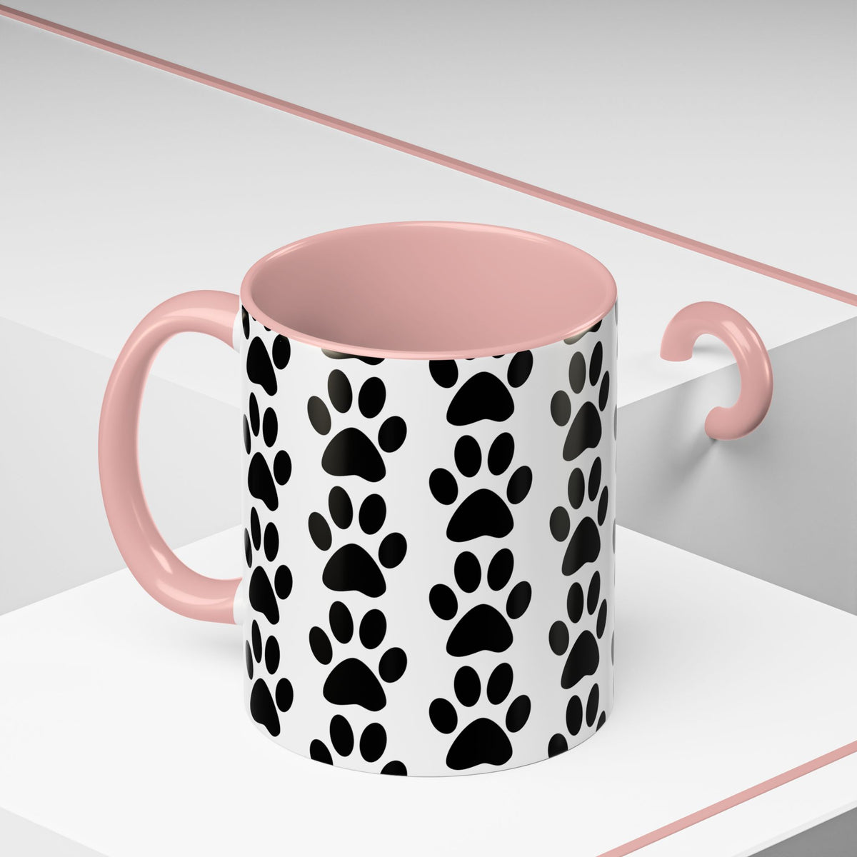 Paw Print Accent Coffee Mug - Dog Lover Gift, Black and White Pet Mug, Cute Animal Decor, Personalized Pet Owner Present, Coffee Tea Cup