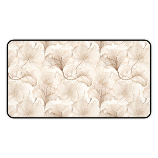 Floral Beige Desk Mat — Neutral Watercolor Ginkgo Mousepad