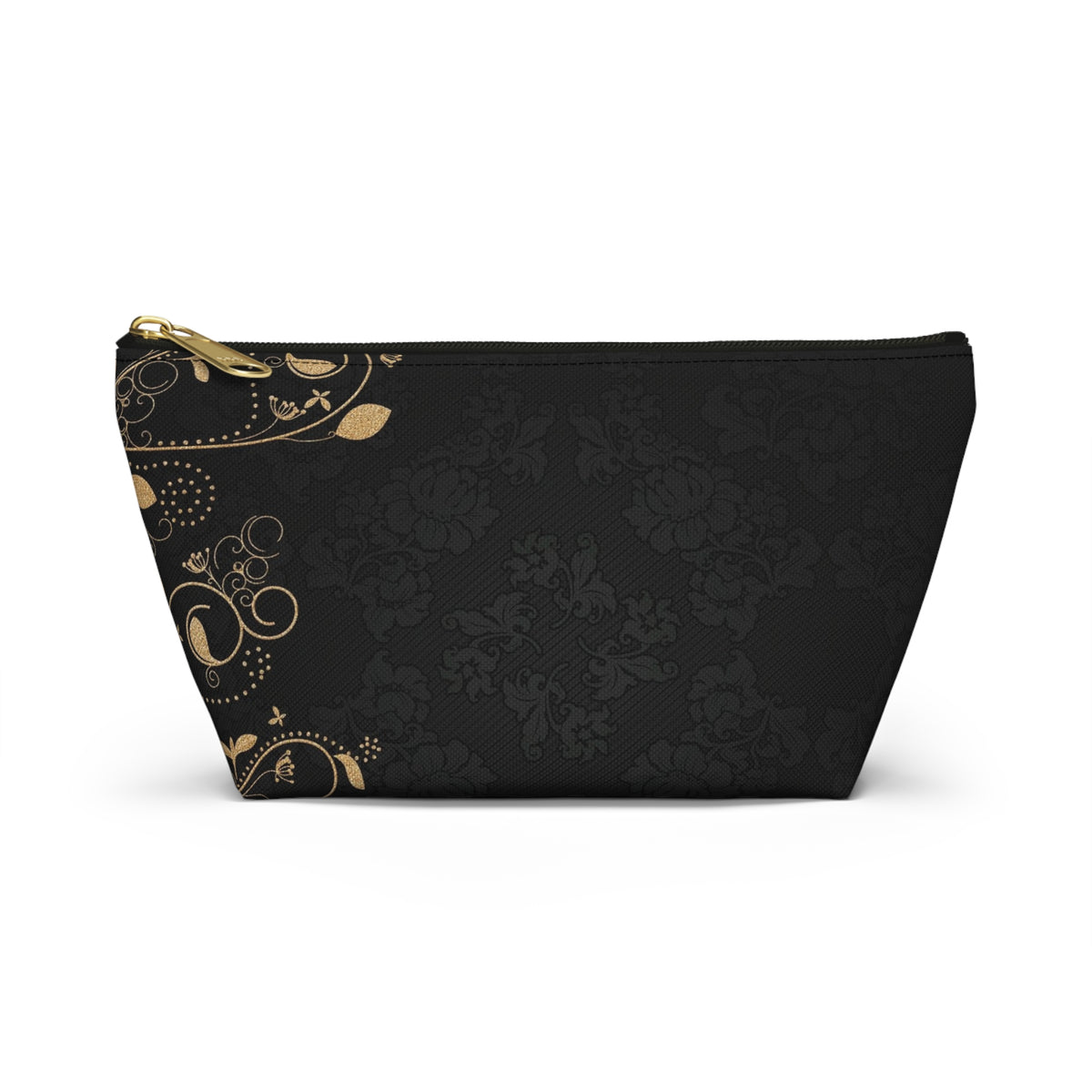 Elegant Black & Gold Damask Accessory Pouch