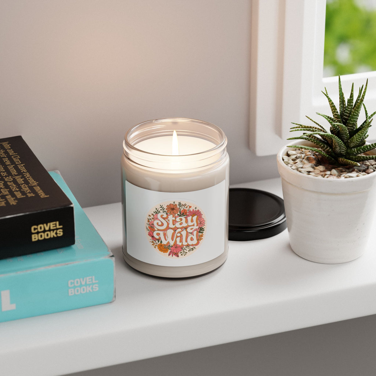 Stay Wild Soy Candle – 9oz Scented Jar Candle with Floral Retro Design