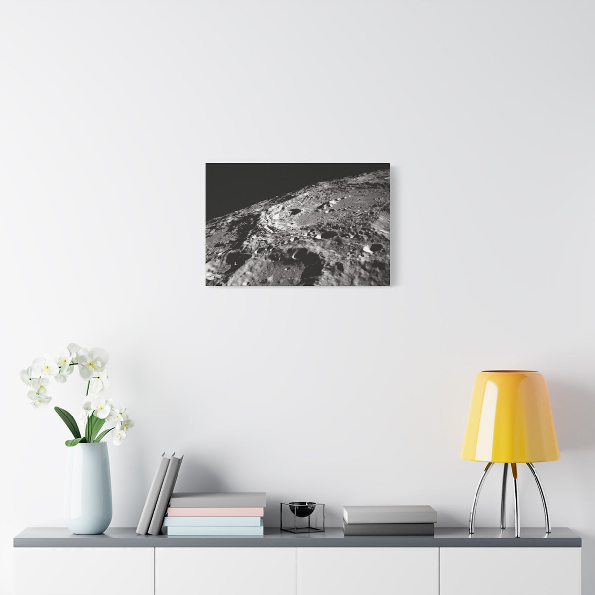 Lunar Surface Matte Canvas Print — Black & White Moon Crater Wall Art