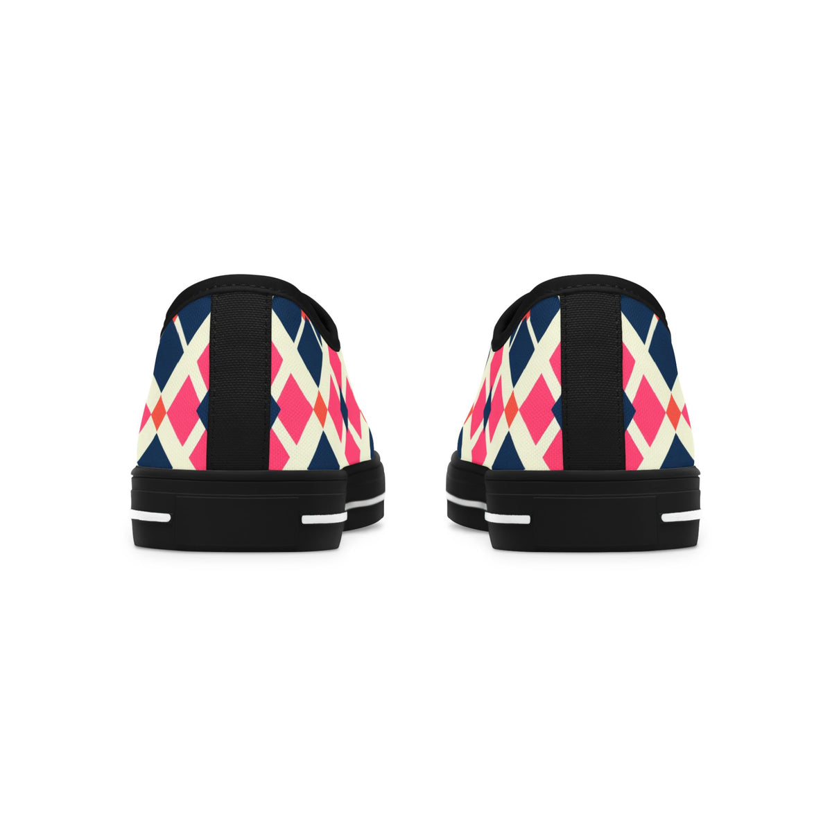 Argyle Pattern Low Top Sneakers — Pink Navy Geometric Casual Shoes