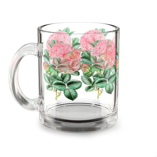 Floral Glass Mug, 10oz - Pink Rose Design, Perfect for Gifts, Home Decor, Tea Lovers, Mother's Day, Garden Party
