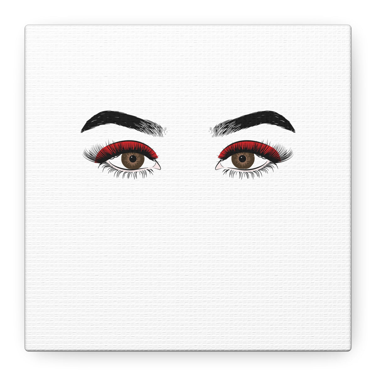 Glam Eyes Matte Canvas Wall Art — Brown Eyes with Red Lashes