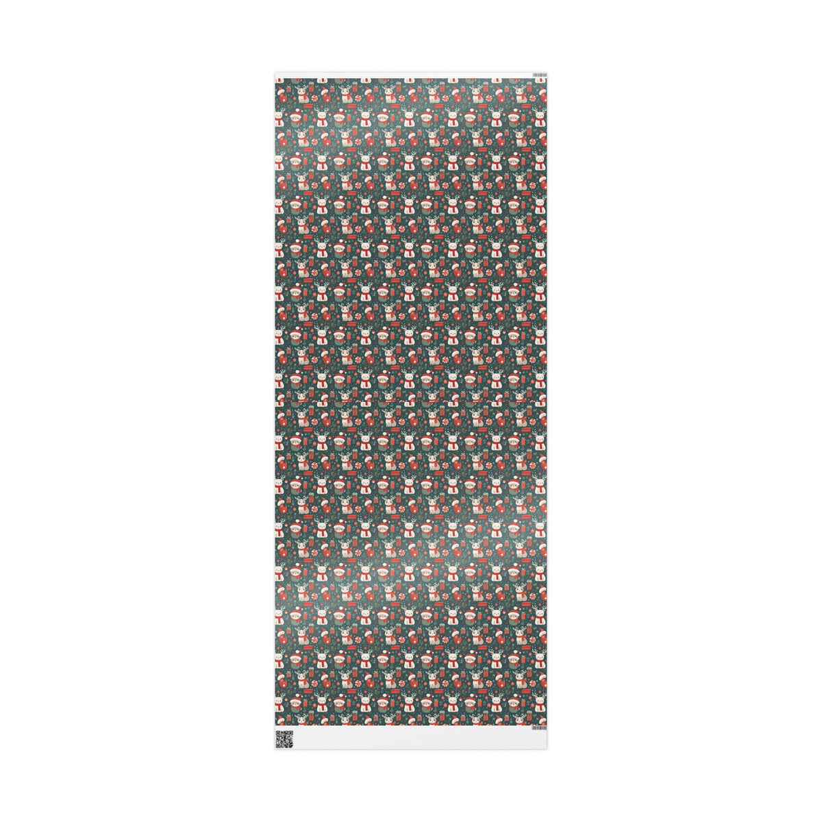 Christmas Wrapping Paper Roll — Cute Santa & Reindeer Pattern, Holiday Gift Wrap